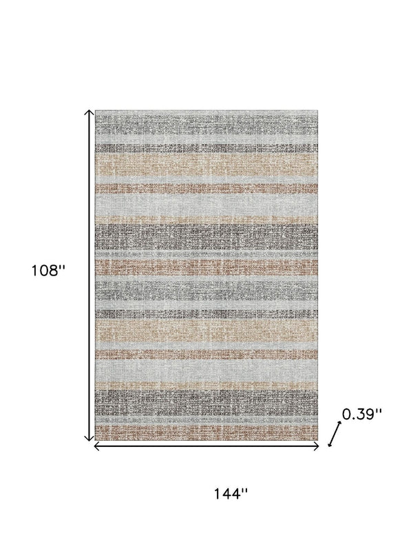 HomeRoots 10' Gray and Beige Striped Washable Area Rug - Durable, UV-Protected, Perfect for High-Traffic Spaces! 718605