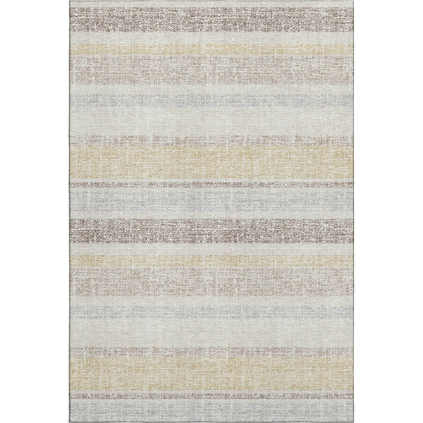 HomeRoots 8' Ivory and Beige Striped Round Rug - Washable, UV-Protected, Durable for High-Traffic Spaces 718608