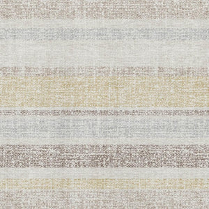 HomeRoots 8' Ivory and Beige Striped Round Rug - Washable, UV-Protected, Durable for High-Traffic Spaces 718608