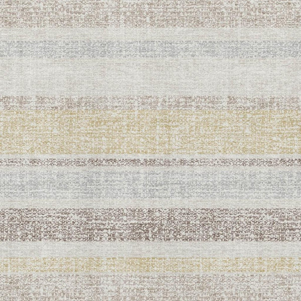 HomeRoots 8' Ivory and Beige Striped Round Rug - Washable, UV-Protected, Durable for High-Traffic Spaces 718608