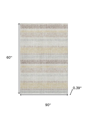 HomeRoots 8' Ivory and Beige Striped Round Rug - Washable, UV-Protected, Durable for High-Traffic Spaces 718608