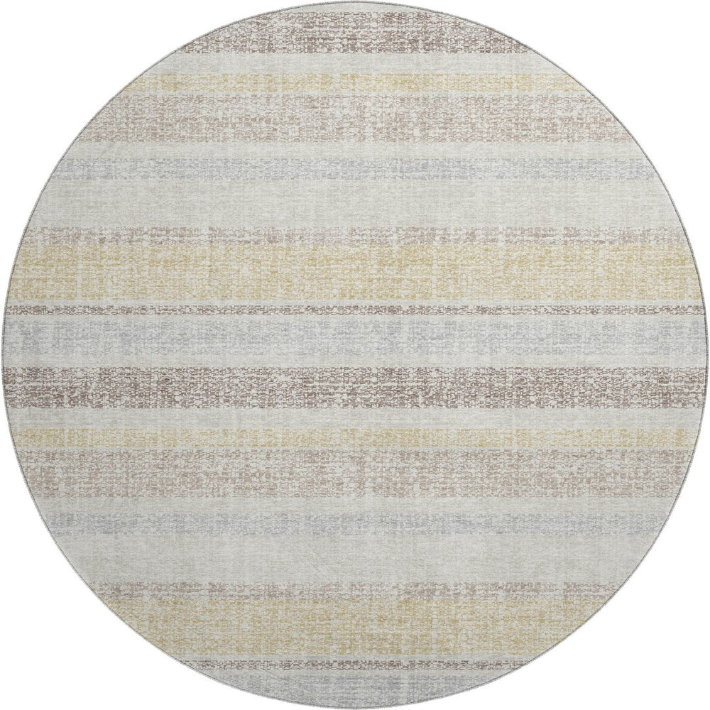 HomeRoots 8' X 10' Ivory and Beige Striped Area Rug – Washable, UV-Protected, Non-Slip for High-Traffic Spaces 718609
