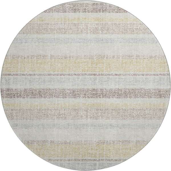 HomeRoots 8' X 10' Ivory and Beige Striped Area Rug – Washable, UV-Protected, Non-Slip for High-Traffic Spaces 718609