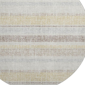 HomeRoots 8' X 10' Ivory and Beige Striped Area Rug – Washable, UV-Protected, Non-Slip for High-Traffic Spaces 718609
