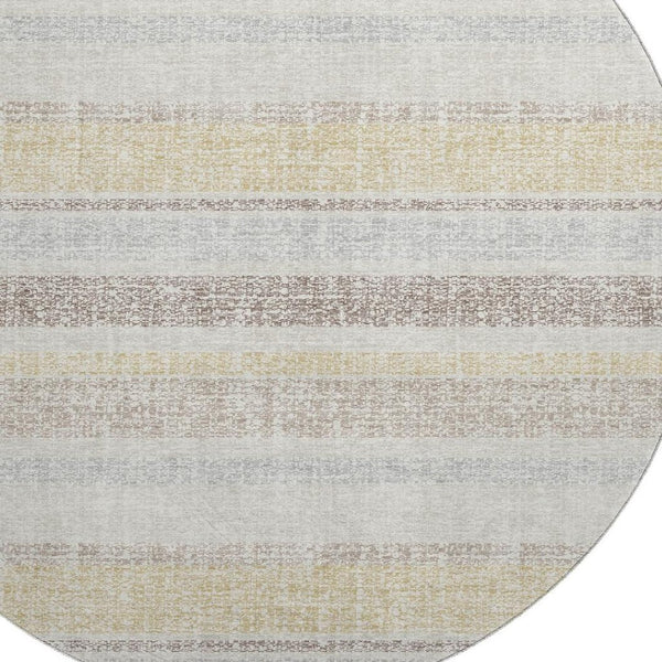 HomeRoots 8' X 10' Ivory and Beige Striped Area Rug – Washable, UV-Protected, Non-Slip for High-Traffic Spaces 718609