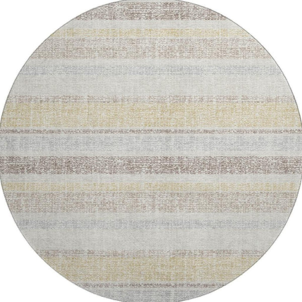 HomeRoots 8' X 10' Ivory and Beige Striped Area Rug – Washable, UV-Protected, Non-Slip for High-Traffic Spaces 718609