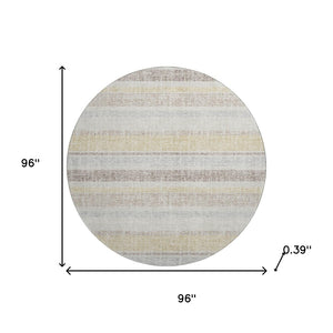 HomeRoots 8' X 10' Ivory and Beige Striped Area Rug – Washable, UV-Protected, Non-Slip for High-Traffic Spaces 718609