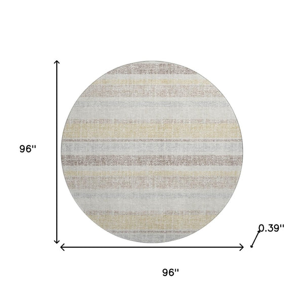 HomeRoots 8' X 10' Ivory and Beige Striped Area Rug – Washable, UV-Protected, Non-Slip for High-Traffic Spaces 718609
