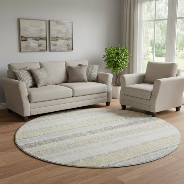 HomeRoots 8' X 10' Ivory and Beige Striped Area Rug – Washable, UV-Protected, Non-Slip for High-Traffic Spaces 718609