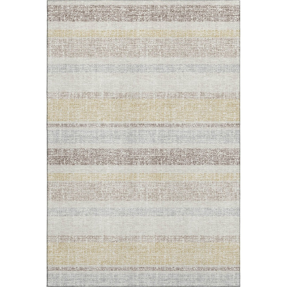 HomeRoots 9' X 12' Ivory And Beige Striped Washable Area Rug - Stylish, Durable, UV Protected for Family Spaces 718610