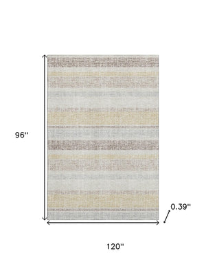HomeRoots 9' X 12' Ivory And Beige Striped Washable Area Rug - Stylish, Durable, UV Protected for Family Spaces 718610