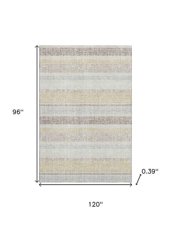 HomeRoots 9' X 12' Ivory And Beige Striped Washable Area Rug - Stylish, Durable, UV Protected for Family Spaces 718610