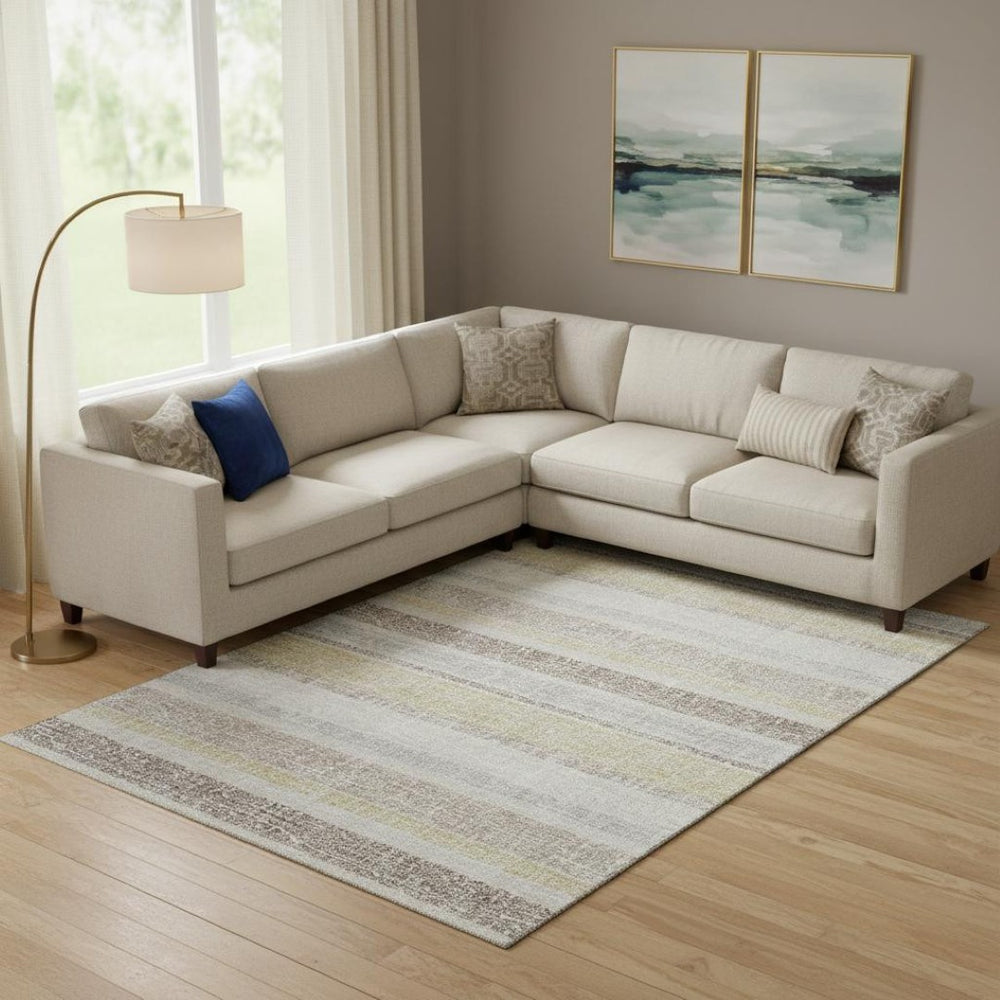 HomeRoots 9' X 12' Ivory And Beige Striped Washable Area Rug - Stylish, Durable, UV Protected for Family Spaces 718610