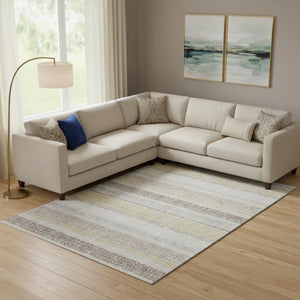 HomeRoots 9' X 12' Ivory And Beige Striped Washable Area Rug - Stylish, Durable, UV Protected for Family Spaces 718610