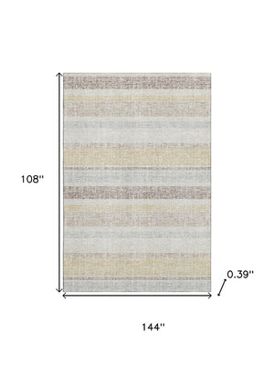 HomeRoots 10' X 14' Ivory & Beige Striped Area Rug - UV Protected, Stain Resistant, Machine Washable Elegance 718611