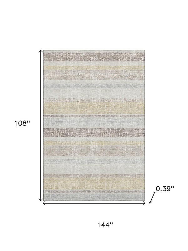 HomeRoots 10' X 14' Ivory & Beige Striped Area Rug - UV Protected, Stain Resistant, Machine Washable Elegance 718611