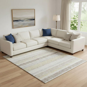 HomeRoots 10' X 14' Ivory & Beige Striped Area Rug - UV Protected, Stain Resistant, Machine Washable Elegance 718611