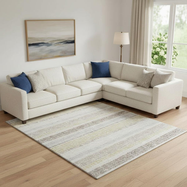 HomeRoots 10' X 14' Ivory & Beige Striped Area Rug - UV Protected, Stain Resistant, Machine Washable Elegance 718611