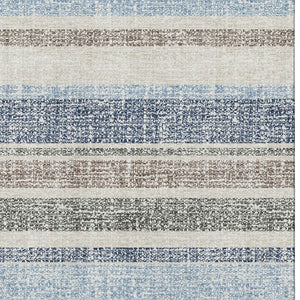 HomeRoots 5' X 8' Navy Blue & Beige Striped Area Rug - Washable, UV-Protected, Stain-Resistant Comfort for All 718613