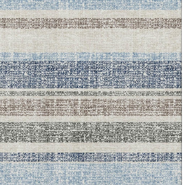 HomeRoots 5' X 8' Navy Blue & Beige Striped Area Rug - Washable, UV-Protected, Stain-Resistant Comfort for All 718613