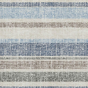 HomeRoots 8' Navy Blue & Beige Striped Washable Round Rug – Durable, UV Protected, Perfect for High-Traffic Areas 718614