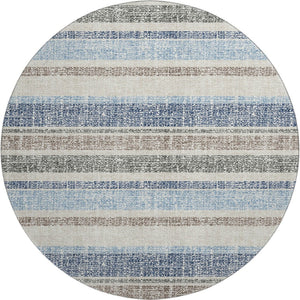 HomeRoots 8' X 10' Navy Blue and Beige Striped Area Rug - Washable, Stain Resistant, UV Protected for Homes 718615