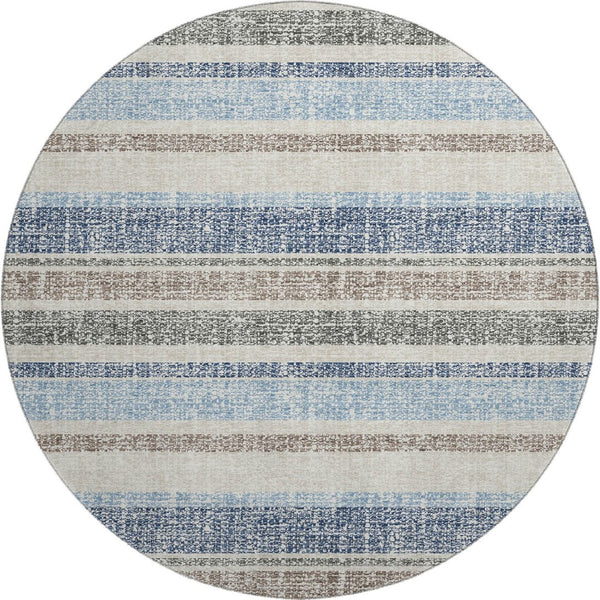 HomeRoots 8' X 10' Navy Blue and Beige Striped Area Rug - Washable, Stain Resistant, UV Protected for Homes 718615