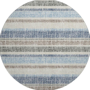 HomeRoots 8' X 10' Navy Blue and Beige Striped Area Rug - Washable, Stain Resistant, UV Protected for Homes 718615