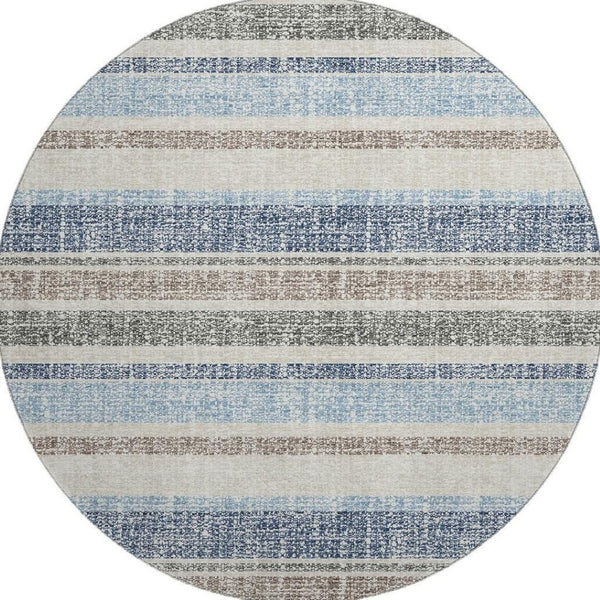 HomeRoots 8' X 10' Navy Blue and Beige Striped Area Rug - Washable, Stain Resistant, UV Protected for Homes 718615