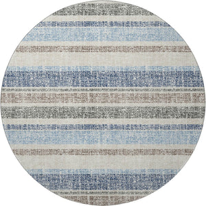 HomeRoots 8' X 10' Navy Blue and Beige Striped Area Rug - Washable, Stain Resistant, UV Protected for Homes 718615
