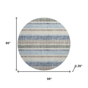 HomeRoots 8' X 10' Navy Blue and Beige Striped Area Rug - Washable, Stain Resistant, UV Protected for Homes 718615