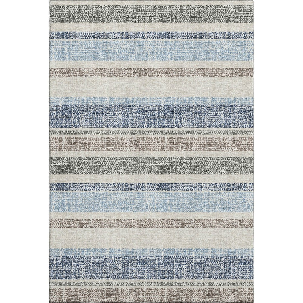 HomeRoots 9' X 12' Navy Blue and Beige Striped Area Rug - Machine Washable, UV Protected, Non-Slip Backing! 718616
