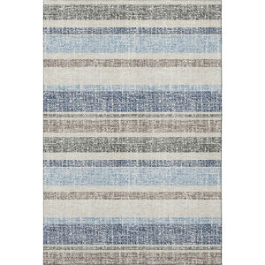 HomeRoots 9' X 12' Navy Blue and Beige Striped Area Rug - Machine Washable, UV Protected, Non-Slip Backing! 718616