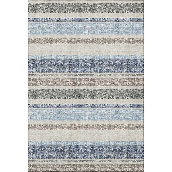 HomeRoots 9' X 12' Navy Blue and Beige Striped Area Rug - Machine Washable, UV Protected, Non-Slip Backing! 718616