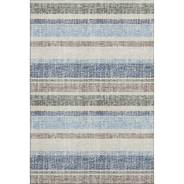 HomeRoots 10' X 14' Navy Blue & Beige Striped Washable Area Rug – Durable, UV-Protected for Busy Homes! 718617