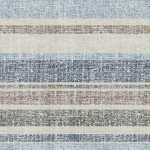 HomeRoots 10' X 14' Navy Blue & Beige Striped Washable Area Rug – Durable, UV-Protected for Busy Homes! 718617