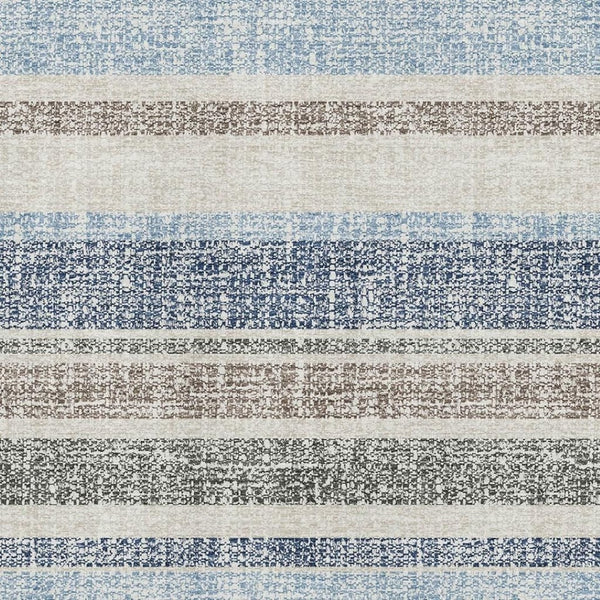 HomeRoots 10' X 14' Navy Blue & Beige Striped Washable Area Rug – Durable, UV-Protected for Busy Homes! 718617