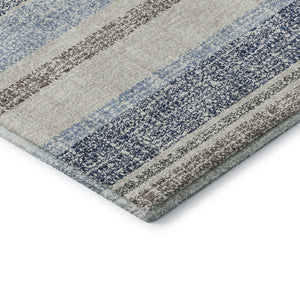 HomeRoots 10' X 14' Navy Blue & Beige Striped Washable Area Rug – Durable, UV-Protected for Busy Homes! 718617