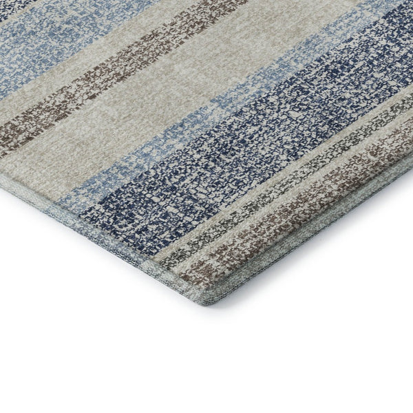HomeRoots 10' X 14' Navy Blue & Beige Striped Washable Area Rug – Durable, UV-Protected for Busy Homes! 718617