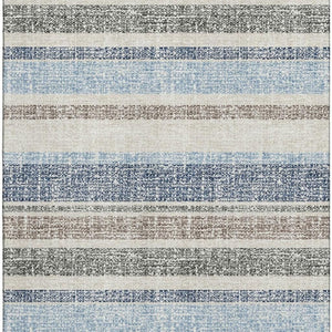 HomeRoots 10' X 14' Navy Blue & Beige Striped Washable Area Rug – Durable, UV-Protected for Busy Homes! 718617