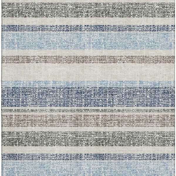 HomeRoots 10' X 14' Navy Blue & Beige Striped Washable Area Rug – Durable, UV-Protected for Busy Homes! 718617