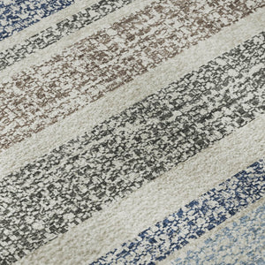HomeRoots 10' X 14' Navy Blue & Beige Striped Washable Area Rug – Durable, UV-Protected for Busy Homes! 718617