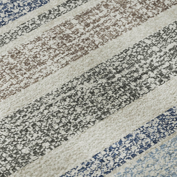 HomeRoots 10' X 14' Navy Blue & Beige Striped Washable Area Rug – Durable, UV-Protected for Busy Homes! 718617