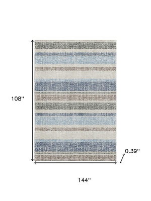 HomeRoots 10' X 14' Navy Blue & Beige Striped Washable Area Rug – Durable, UV-Protected for Busy Homes! 718617