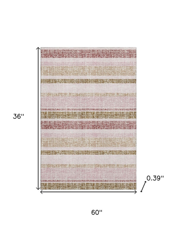HomeRoots 5' X 8' Striped Pink and Beige Washable Area Rug with UV Protection for Stylish Home Decor 718619
