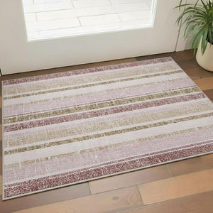 HomeRoots 5' X 8' Striped Pink and Beige Washable Area Rug with UV Protection for Stylish Home Decor 718619