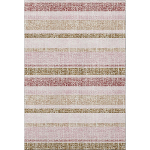HomeRoots 8' Stylish Pink and Beige Striped Washable Round Rug with UV Protection for Busy Homes & Kids 718620