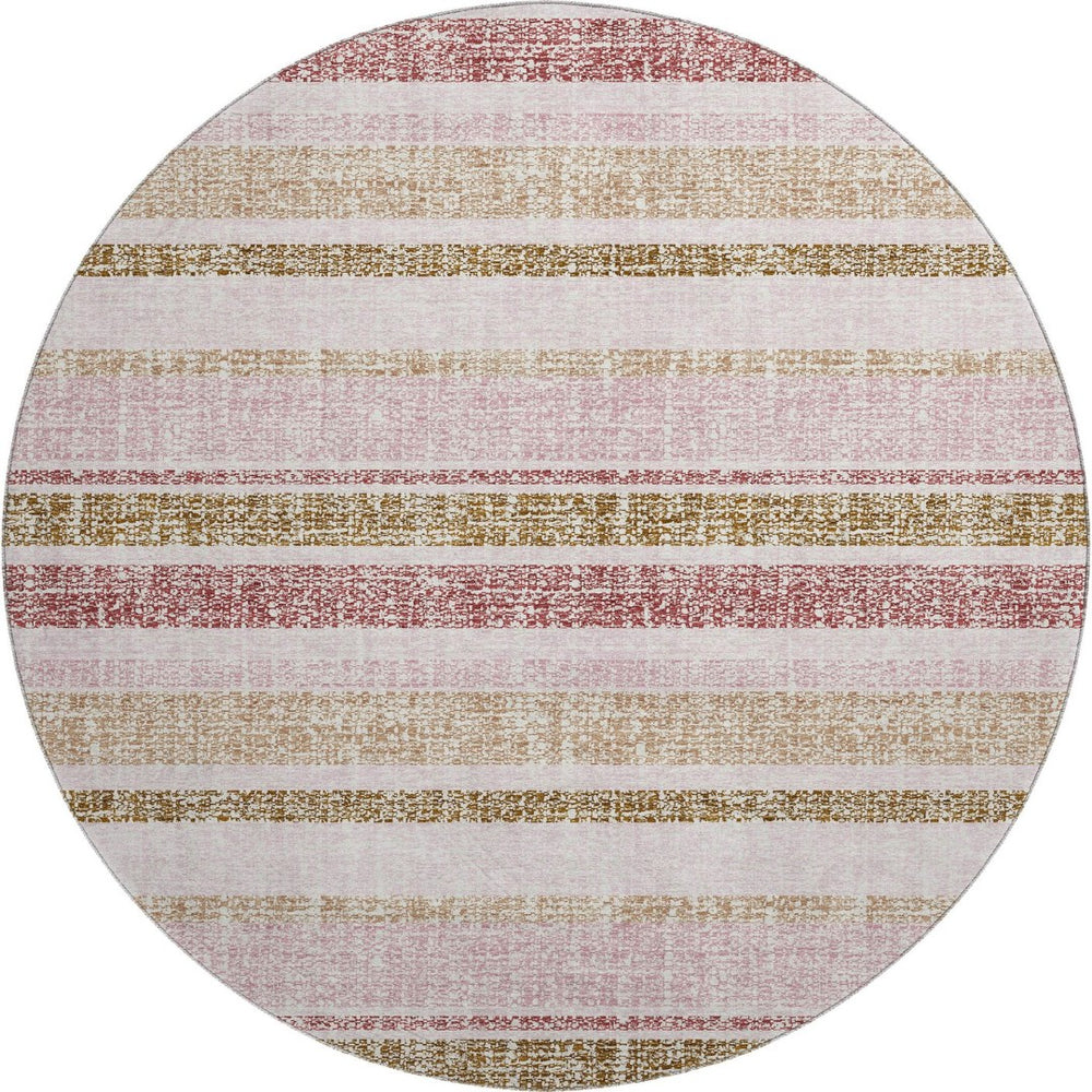 HomeRoots 8' Pink and Beige Striped Washable Area Rug - Durable, UV-Protected, Stain Resistant for Homes & Patios 718621