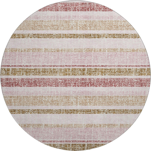 HomeRoots 8' Pink and Beige Striped Washable Area Rug - Durable, UV-Protected, Stain Resistant for Homes & Patios 718621
