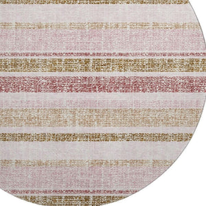 HomeRoots 8' Pink and Beige Striped Washable Area Rug - Durable, UV-Protected, Stain Resistant for Homes & Patios 718621